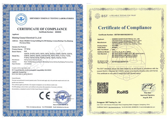 certification of g6t5 uv light tube bulb certification of g6t5 uv light tube bulb